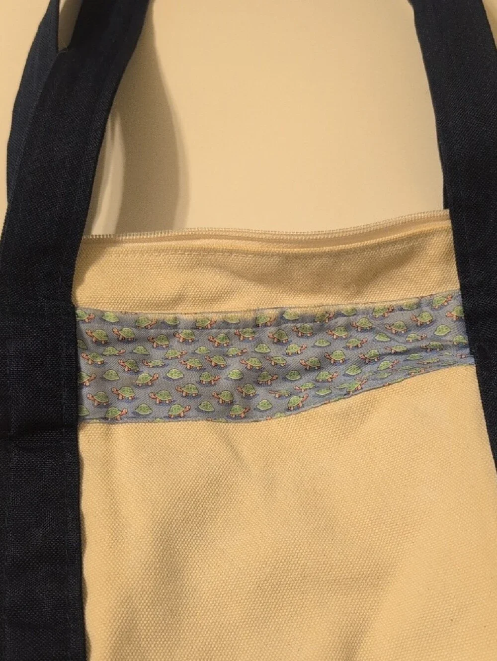 Vineyard Vines Cream Canvas Tote with Navy Straps and Multicolor Accents